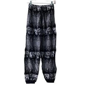 Bamboo House Black & White Drawstring Elephant & Paisley Print Harem Pants